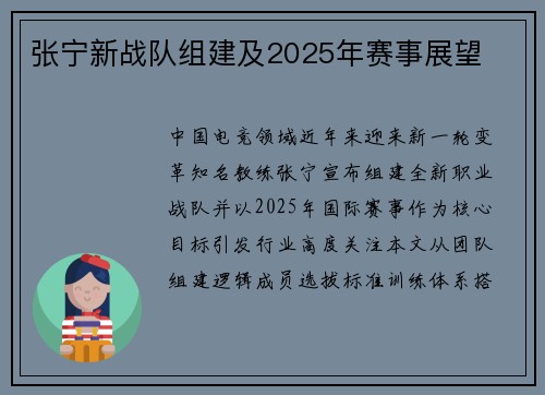 张宁新战队组建及2025年赛事展望