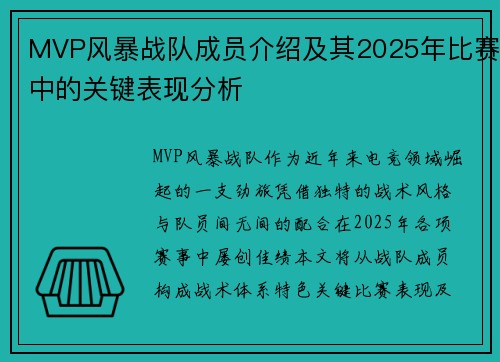 MVP风暴战队成员介绍及其2025年比赛中的关键表现分析